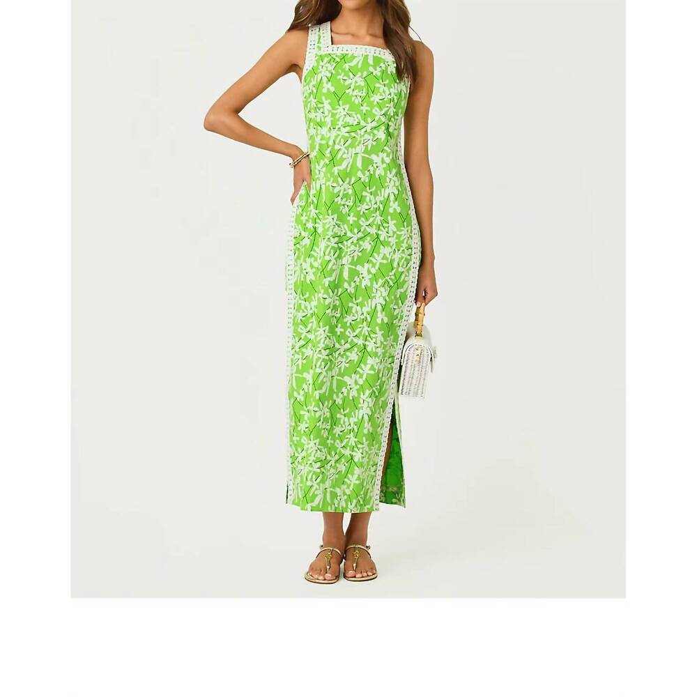 NEW LILLY PULITZER tina maxi romper in crocodile green liza overprint